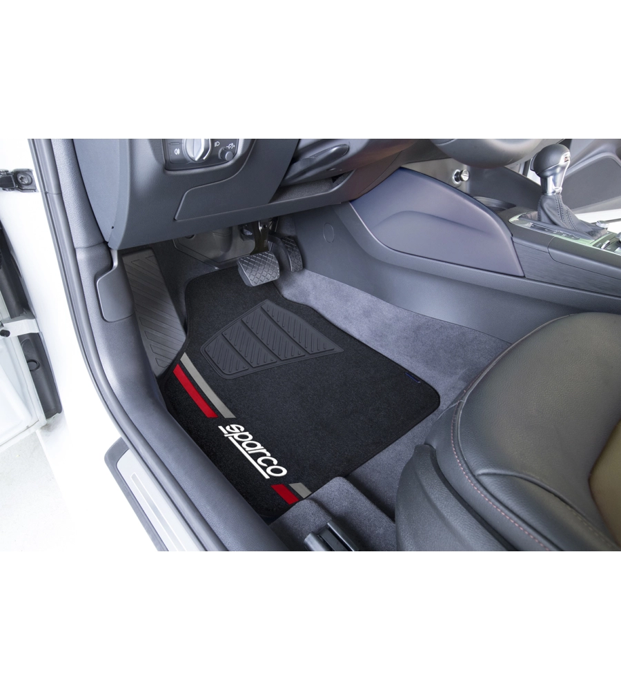 SET 4 TAPPETINI NERI E ROSSI PER AUTO SPARCO